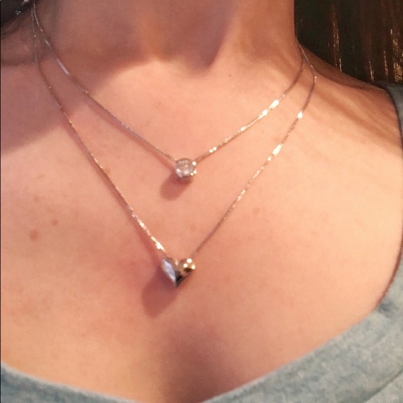 Sterling Silver HeartNecklace w CZ Stone - Picture 4 of 5